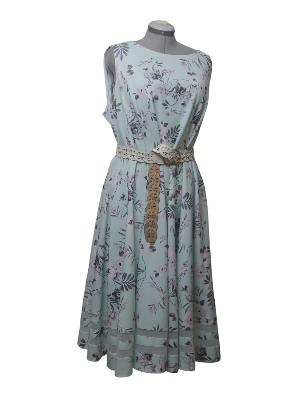 NWT Calvin Klein Floral Dress 22W Mint Sheer Panel Fit Flare Plus Size